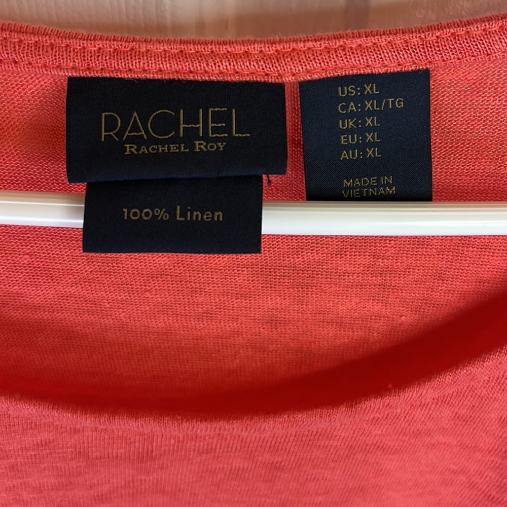 Rachel Roy 100% Linen Coral Ruffled Sleeve Shirt - Picture 3 of 5